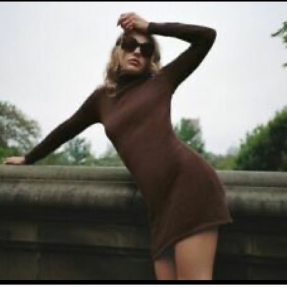 ZARA Open-Knit Long Sleeve Mini Dress | Chocolate Brown. Size Small NWT - Picture 8 of 16